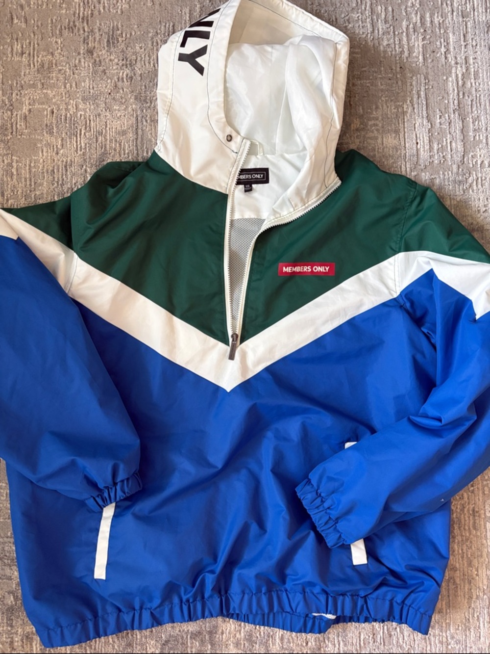 Members Only Green, White & Blue Chevron Windbreaker Pullover